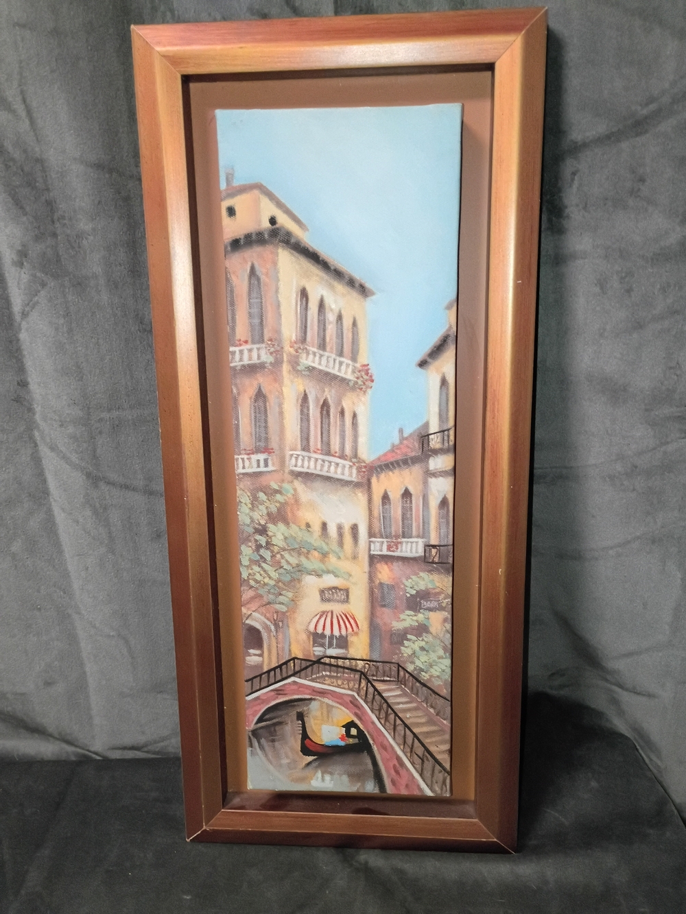 Venetian Canal Framed Canvas Wall Art - Ready To Hang 20x8.5 In